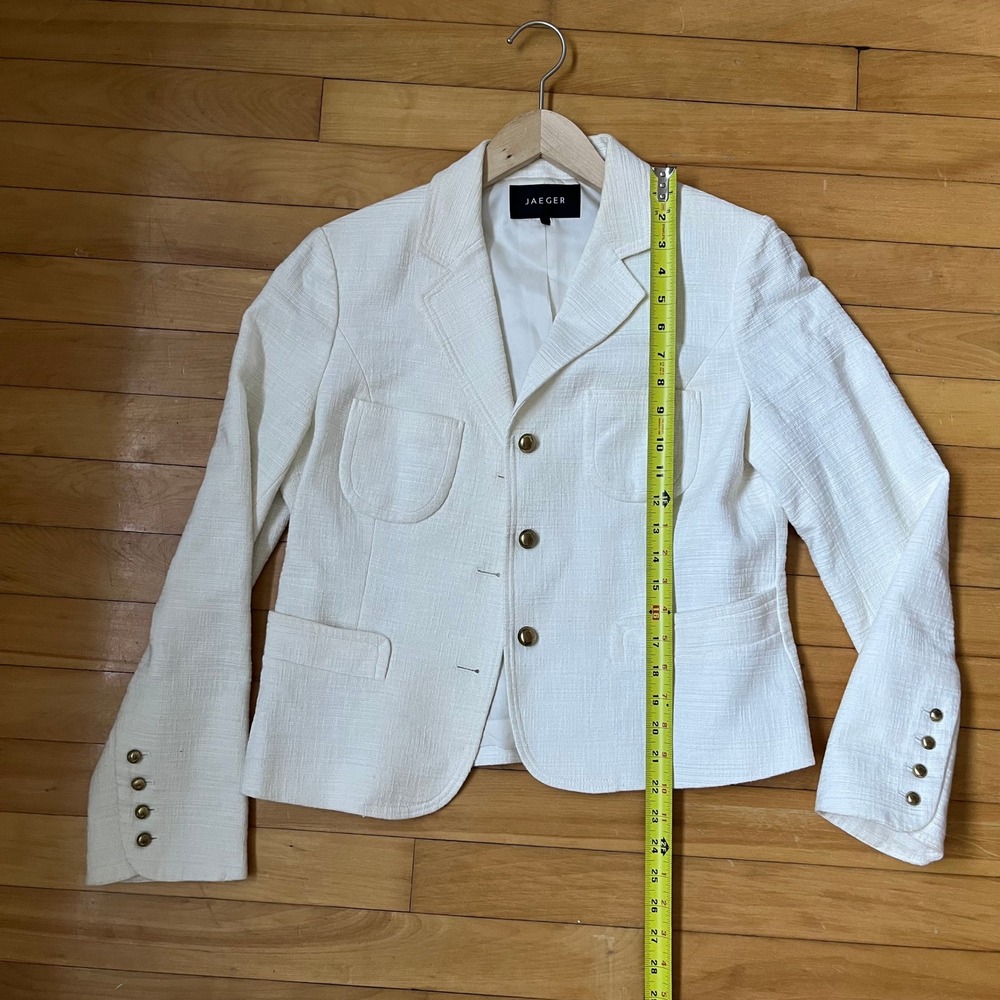 Jaeger Cream Textured Tailored Blazer Jacket Brass Buttons Notched Lapel - Picture 7 of 8